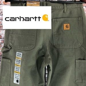 👖Carhartt Flannel Lined Dark Green Dungaree Pants